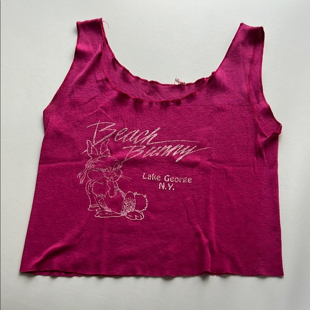 Beach Bunny Pink Graphic Crop Tank Top